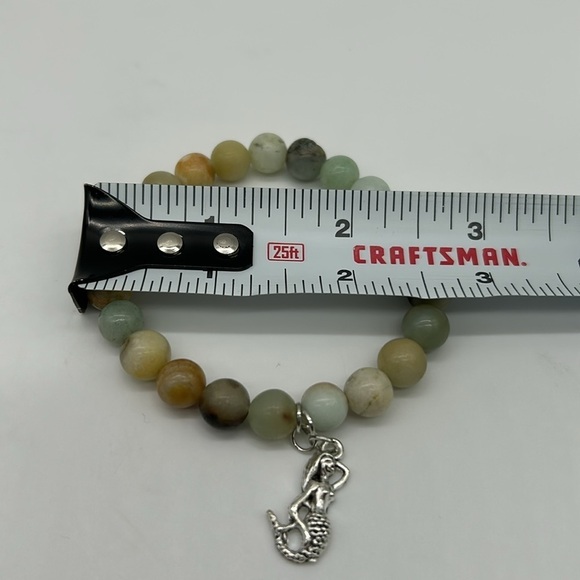 1915- Amazonite Beaded Stretch Bracelet with Silver Mermaid Charm-Calming Stone - Picture 6 of 6